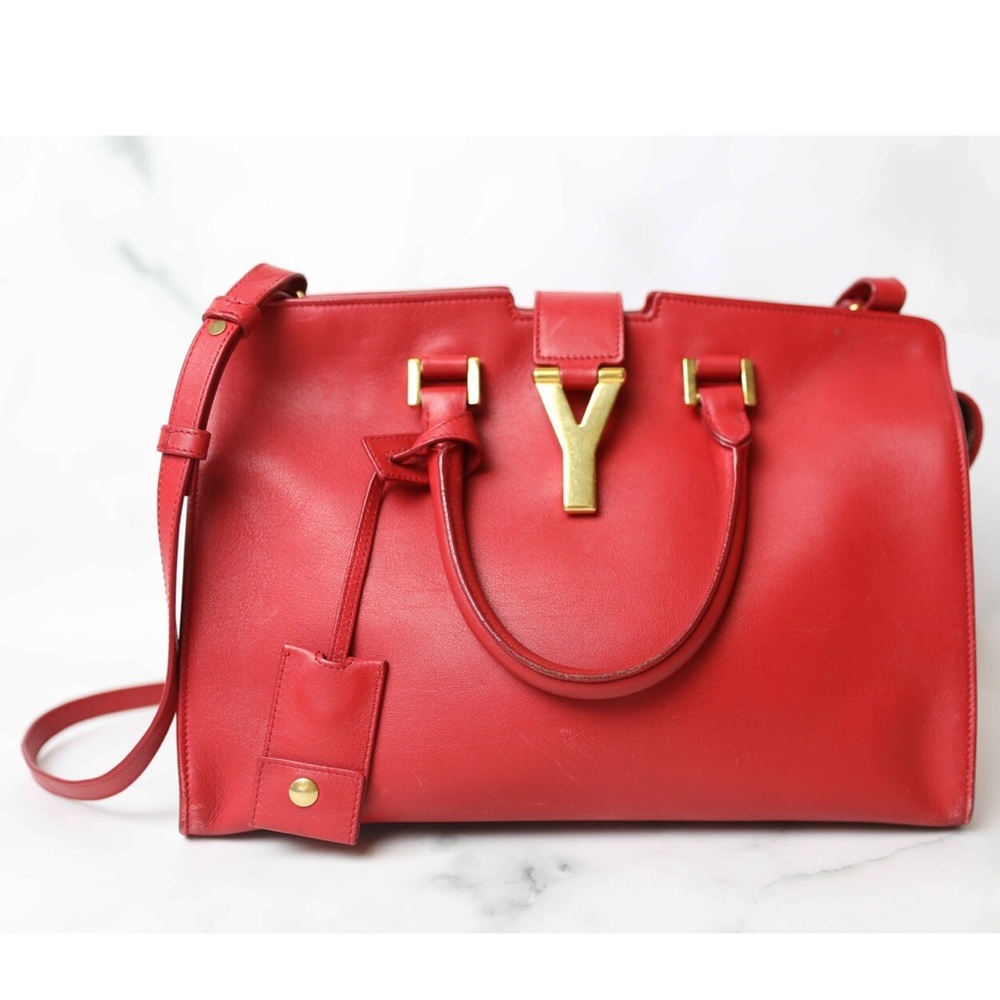 *SOLD* SAINT LAURENT Classic Cabas Ligne YTote, Red Smooth Leather Gold Hardware